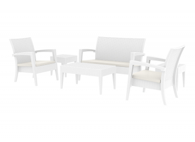 Кресло пластиковое плетеное с подушкой Siesta Contract Miami Lounge Armchair стеклопластик, полиэстер белый Фото 6