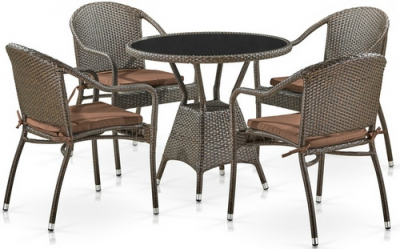 Комплект плетеной мебели Afina T707ANS/Y480A-W53 4 PCS Brown искусственный ротанг, сталь коричневый Фото 1