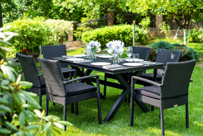 Кресло плетеное с подушкой JOYGARDEN Milano алюминий, искусственный ротанг черный Фото 12